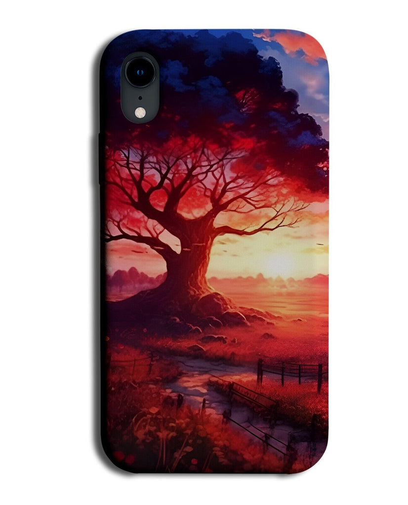 Sunrise Phone Case Cover Sunset Country Field Behind Tree Nature Painting CT29