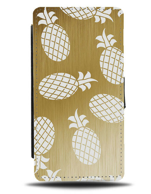 Golden Pineapple Flip Cover Wallet Phone Case Gold Fruit Fruits Pineapples B959