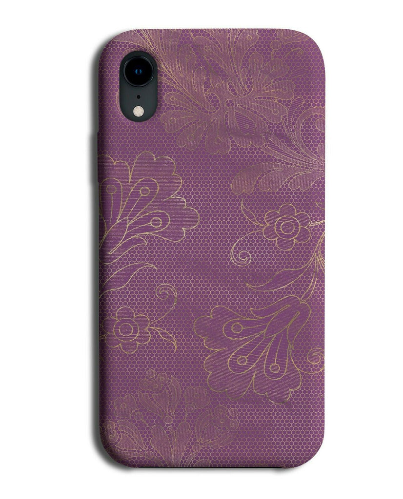 Dark Violet Purple And Gold Floral Stencilling Phone Case Cover Flowers G213