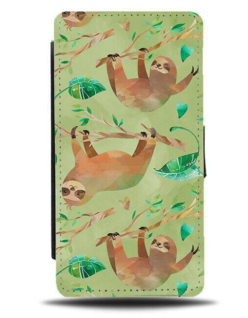 Pale Mint Green Sloths Flip Wallet Case Sloth Cartoon Animals Animal G136