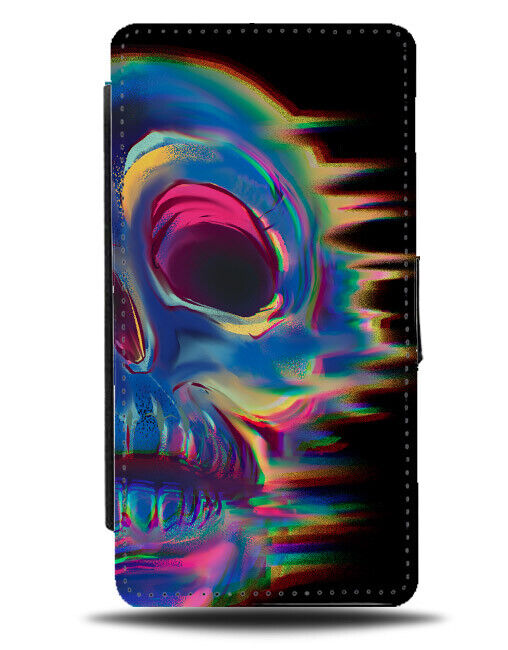 Trippy Colourful Skull Smudge Art Flip Wallet Case Skeleton Head Print N589