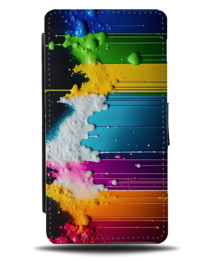 Multicoloured Paint Brushstrokes Flip Wallet Case Dripping Paints Rainbow CB08