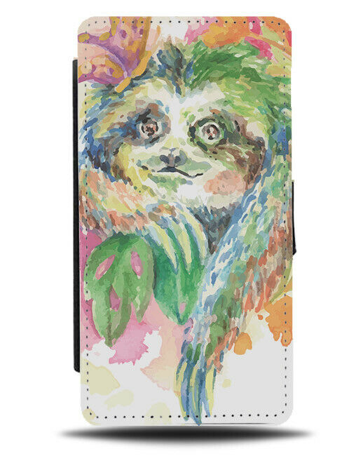 Colourful Water Oil Painting Of A Sloth Flip Wallet Phone Case Art Artwork E405