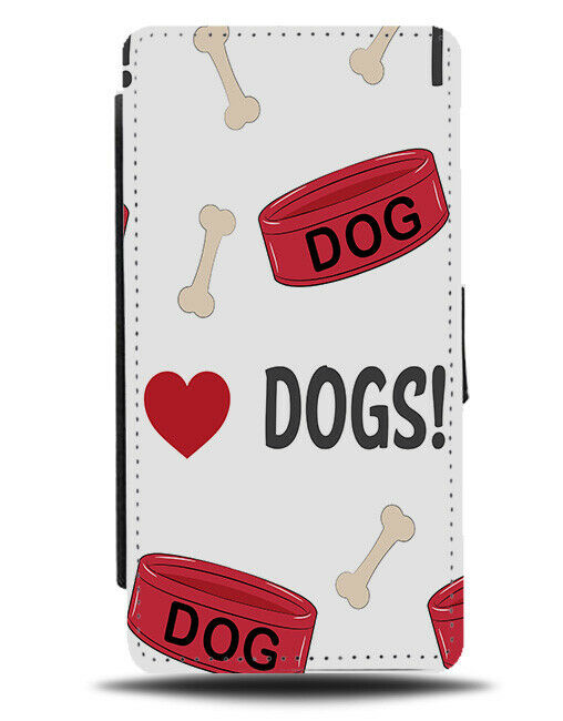 I Love Dogs Flip Wallet Case Dog Pattern Design Print Bowl Love Heart E725