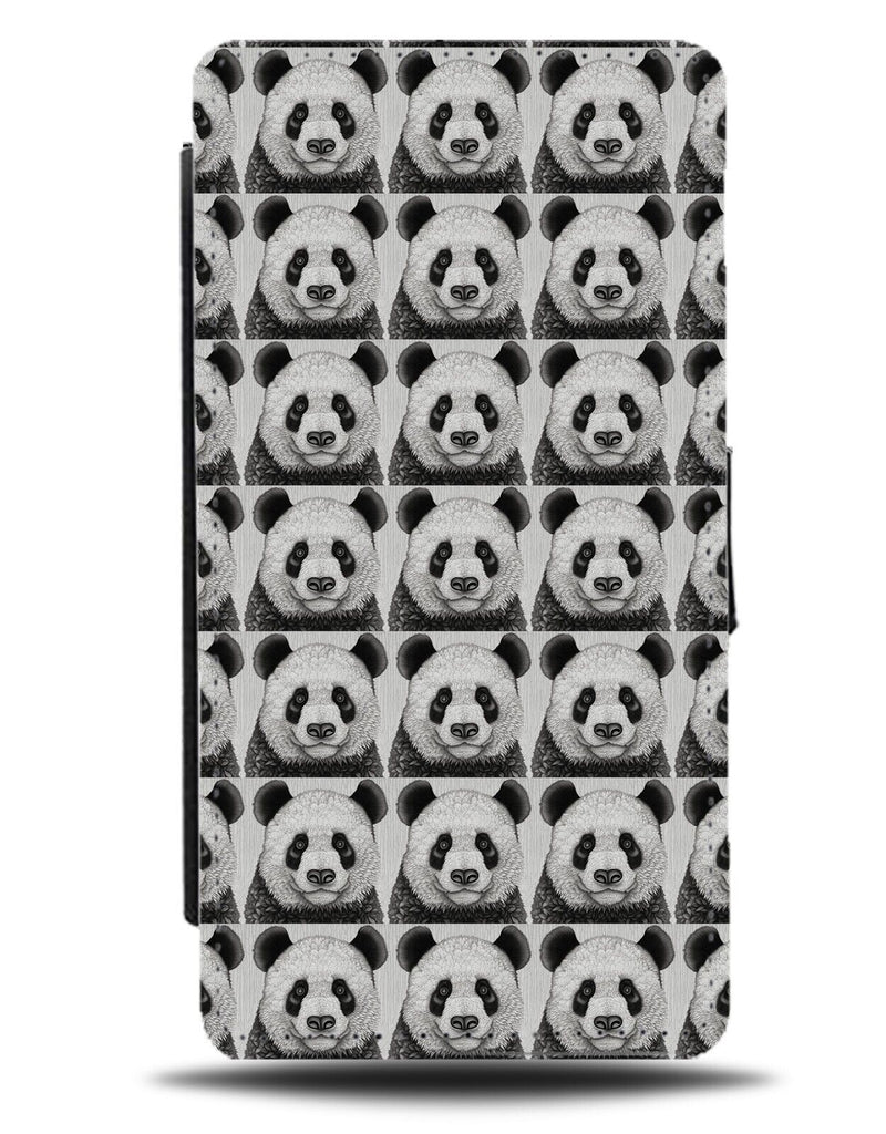 Retro Giant Panda Pattern Flip Wallet Case Pandas Vintage Face Heads Black CZ43