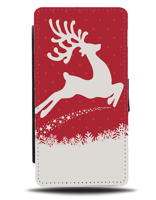 Red and White Prancing Reindeer Flip Wallet Case Jump Gliding Reindeers Xmas 831