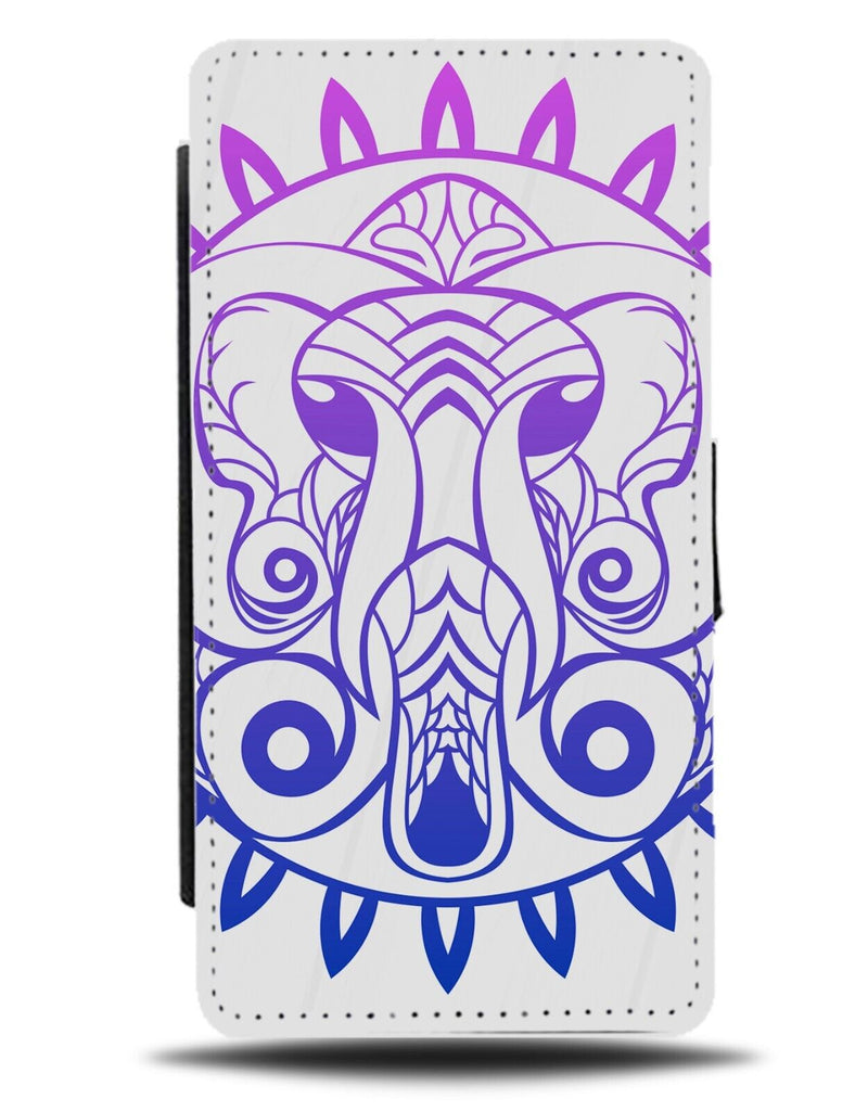 Novelty Elephant Symbol Flip Wallet Case Logo Mandala Neon Purple India AM46