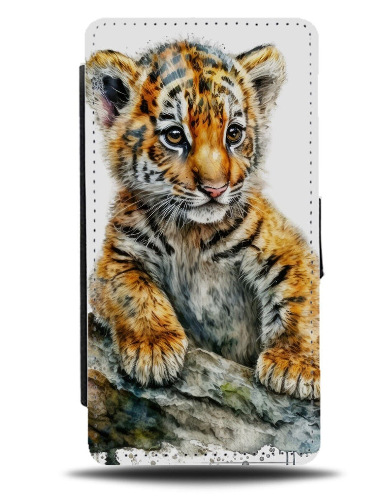 Baby Tiger Cub Flip Wallet Case Tigers Infant Oil Painting Animal Picture CB30