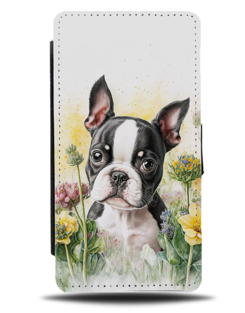Puppy Boston Terrier Flip Wallet Case Terriers Bostin Dog Dogs Puppy Pup AD09