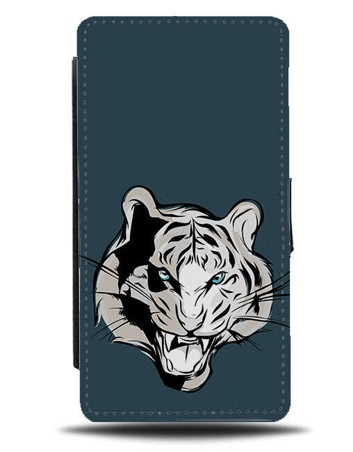 Black and White Tiger Emblem Flip Wallet Case Tigers Cartoon Illustration K334