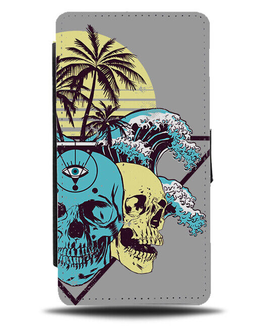 Tropical Skulls and Waves Flip Wallet Case Ocean Sea Wave Skull Trees K968