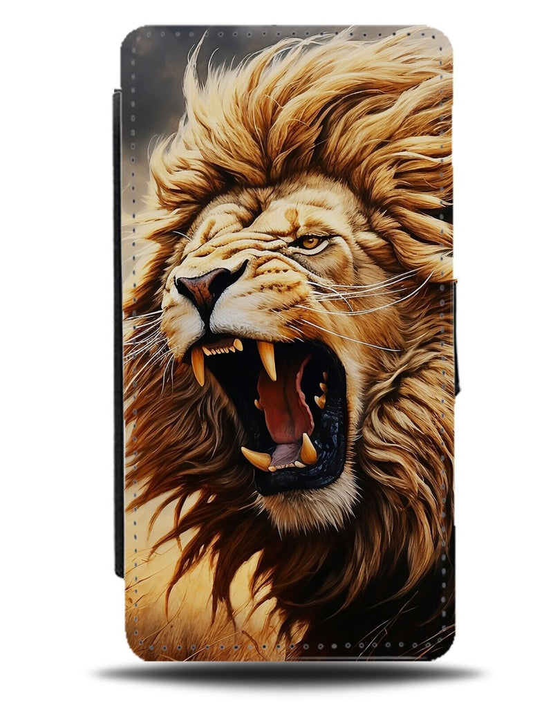 Lions Roar Flip Wallet Case Lion Roaring Growl Teeth Angry Scream Male Mane DD63