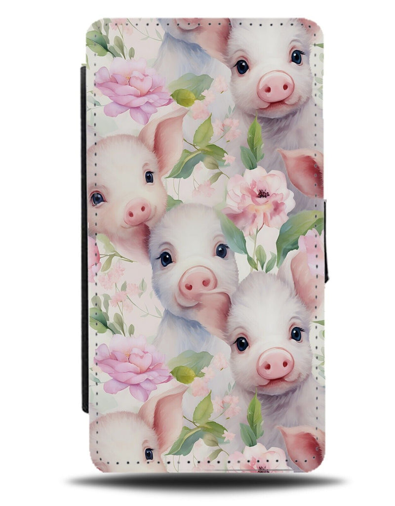 Cute Pig Face Watercolour Painting Flip Wallet Case Oil Pigs Faces Piglet CB97
