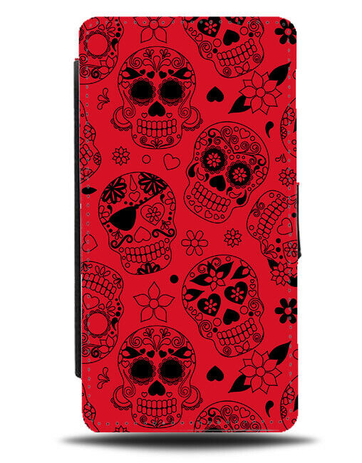 Dark Red Sugar Skull Flip Wallet Case Skulls Mexican Mexico Floral Cartoon G587