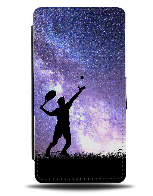 Tennis Flip Cover Wallet Phone Case Player Racket Ball Galaxy Moon Universe i750