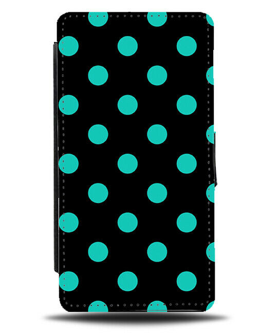 Black With Turquoise Green Polka Dot Flip Cover Wallet Phone Case Dotty i536