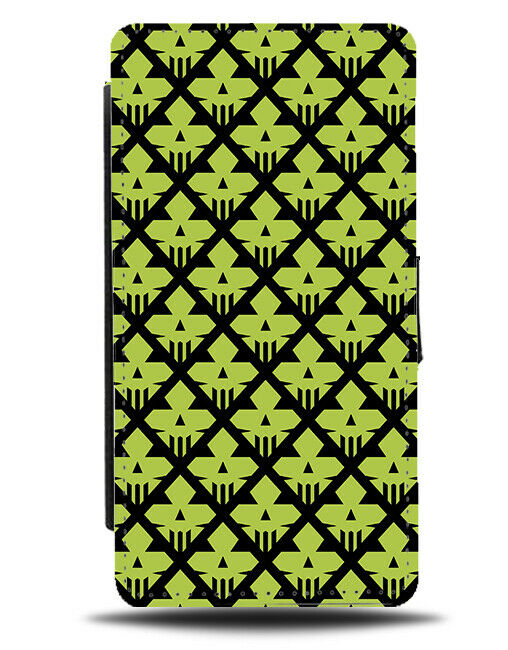 Lime Green Skulls Flip Wallet Case Geometric Skull Heads Faces Coloured H727