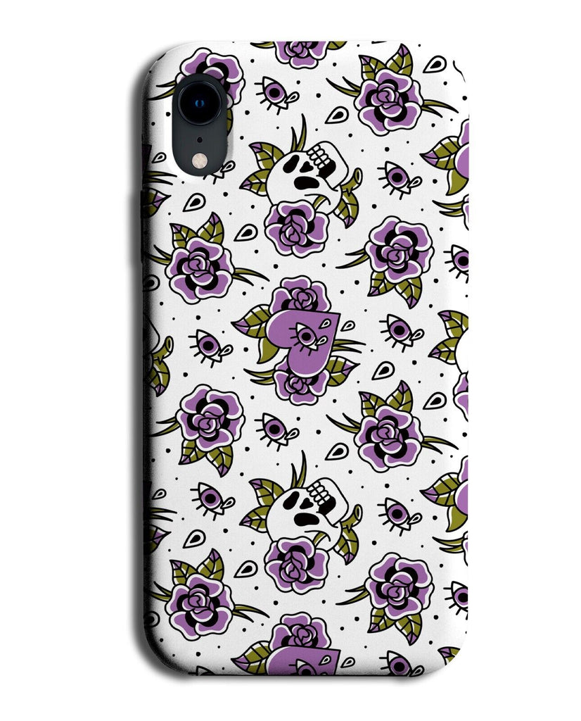 Skull and Roses Tattoo Design Phone Case Cover Tattoos Goth Purple Style N574