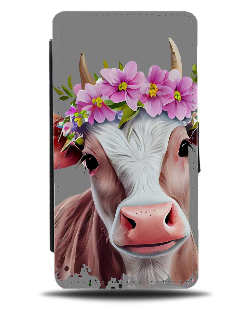 Cow Flower Crown Flip Wallet Case Floral Princess Queen Funny Cows Royalty AP12
