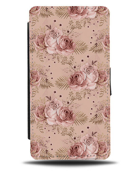 Rose Gold Vintage Floral Pattern Flip Wallet Case Flowers Flowery Colours G052