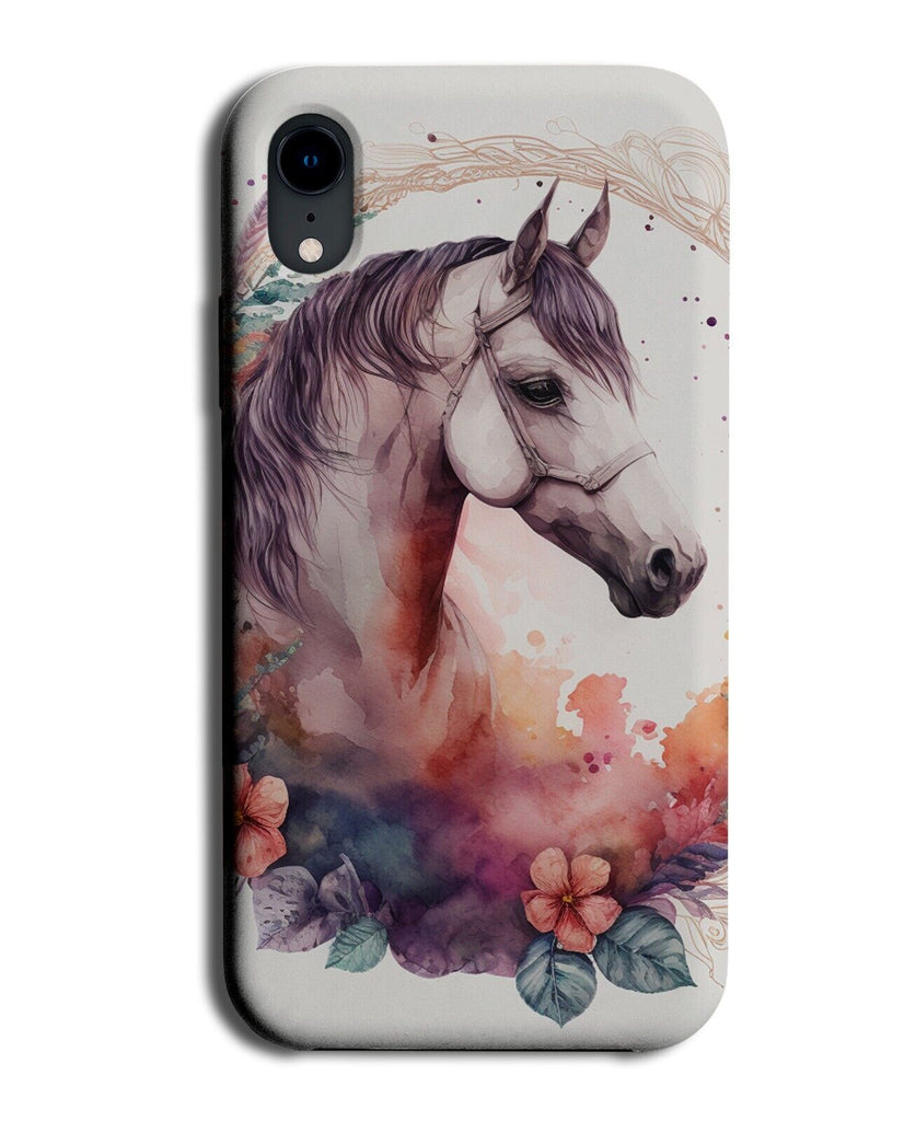 Watercolour Floral Horse Painting Phone Case Cover Artwork Horses Whit Head BD72