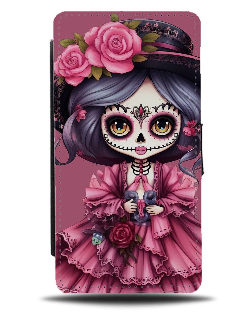 Mexican Princess Flip Wallet Case Mexico Catrina Style Day Of The Dead Pink CK33