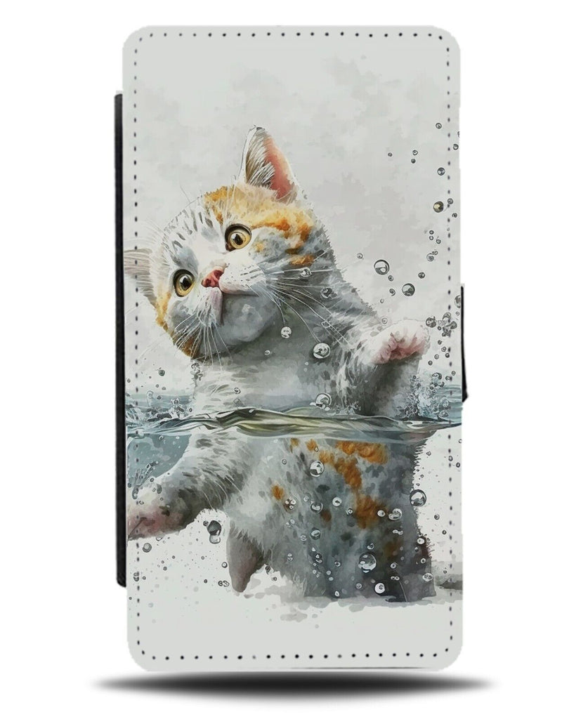 Funny Kitten In Water Flip Wallet Case Kittens Cat Cats Swimming Swim Splas AV35
