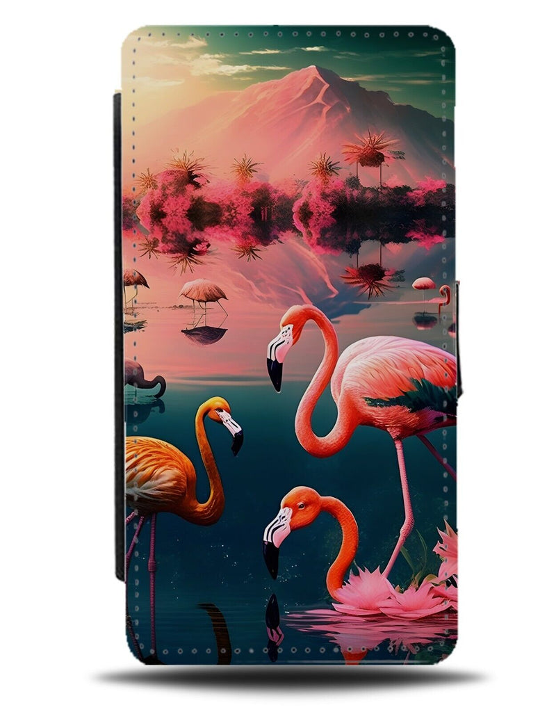Flamingos Flip Wallet Case Flamingo Fuji Pink Lake River Picture Artwork BZ66