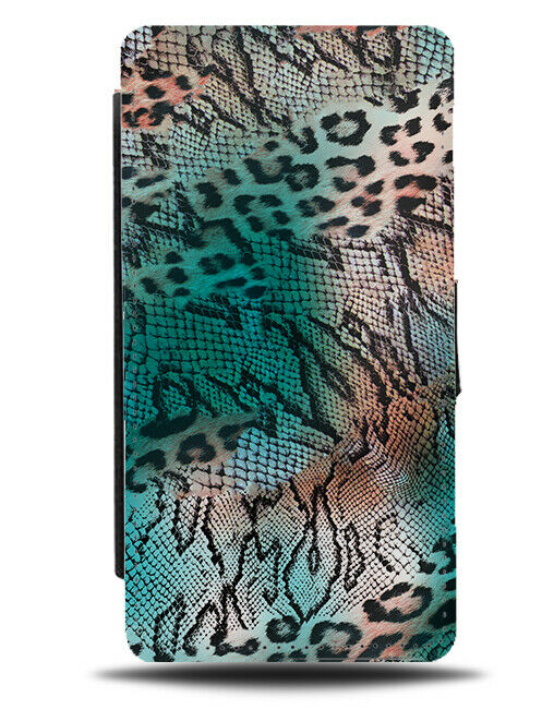 Green Airbrushed Snake Skin & Leopard Mash Up Flip Wallet Case Animal Print G157