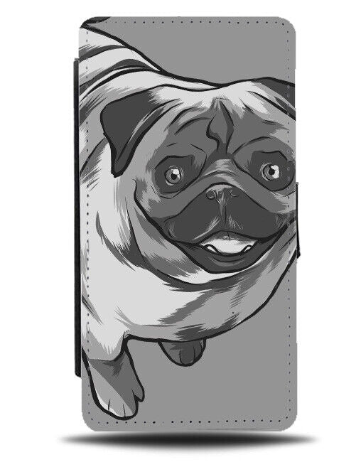 Black and White Pug Sketch Flip Wallet Case Pugs Dog Dogs Puppy Picture K156