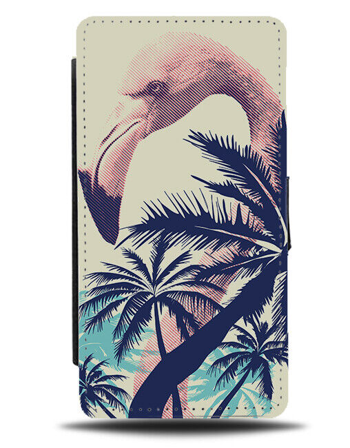 Stylish Flamingo and Palm Tree Silhouette Flip Wallet Case Artistic Neon J401