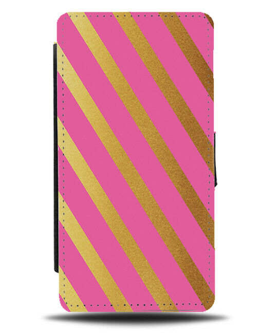 Hot Pink and Golden Striped Flip Cover Wallet Phone Case Stripes Gold Print i883