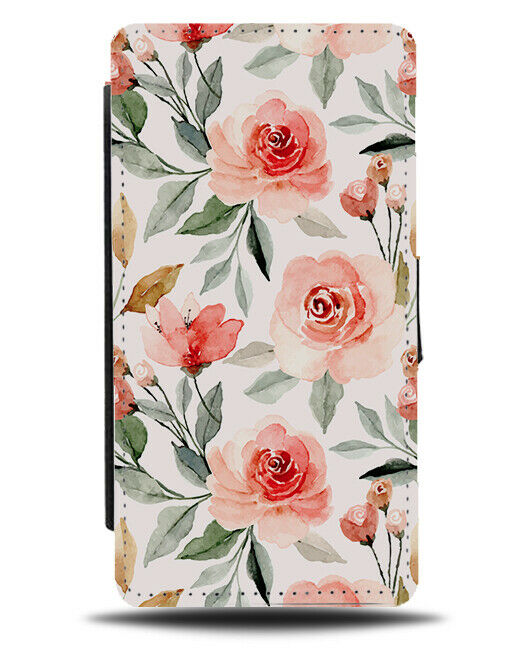 Peach Coloured Floral Flip Cover Wallet Phone Case Roses Oil Painting Petal B806