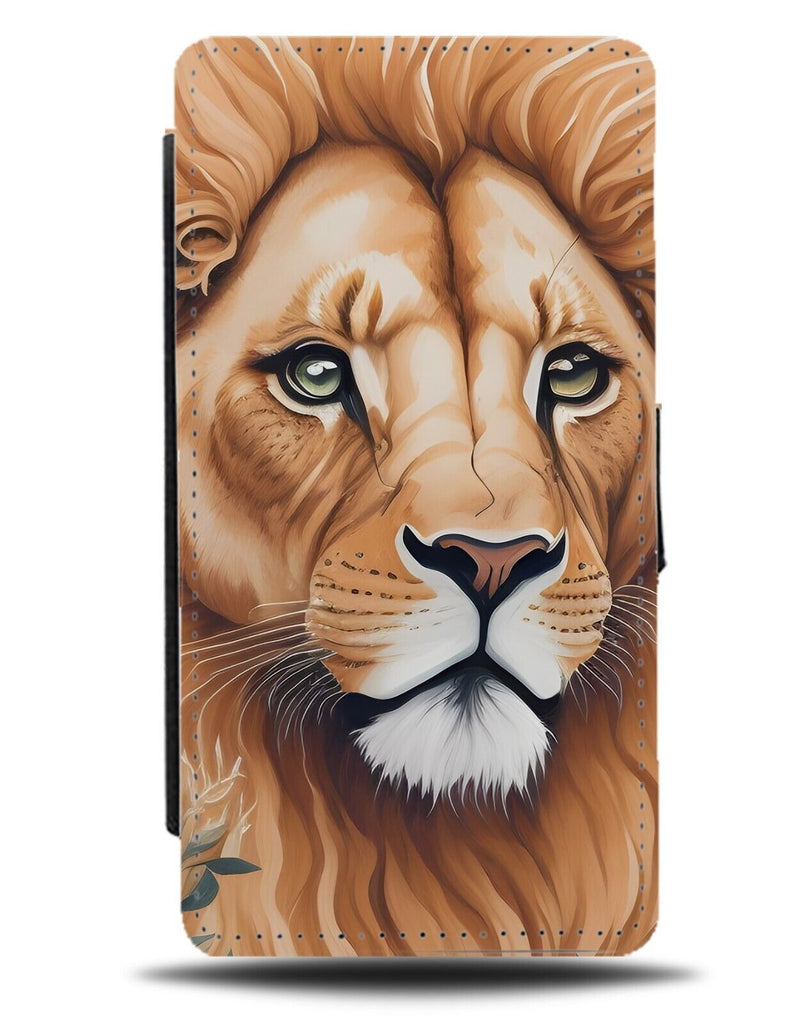 African Lions Face Flip Wallet Case Lion Africa Simplistic Airbrush Art BG11