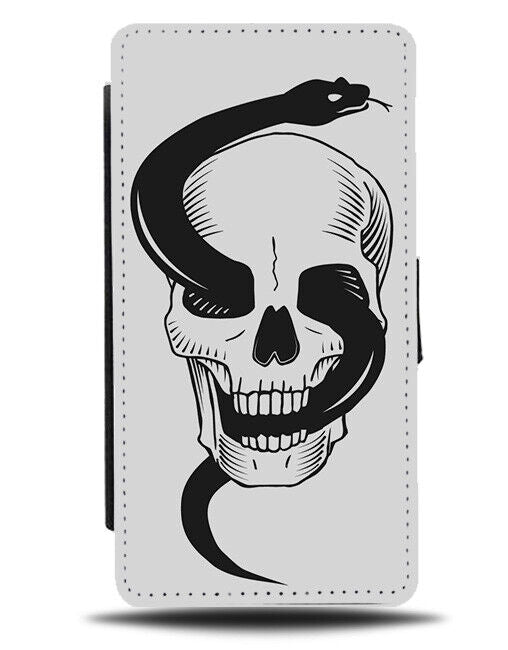 Scary Snakes and Skull Design Flip Wallet Case Sithering Skeleton Head Face K303