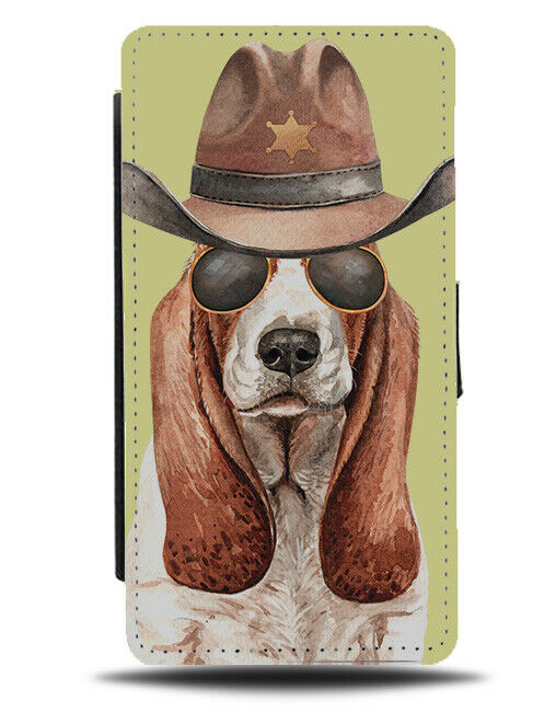 Basset Hound Flip Wallet Phone Case Dog Dogs Pet Cowboy Cow Boy Hat Sheriff K487