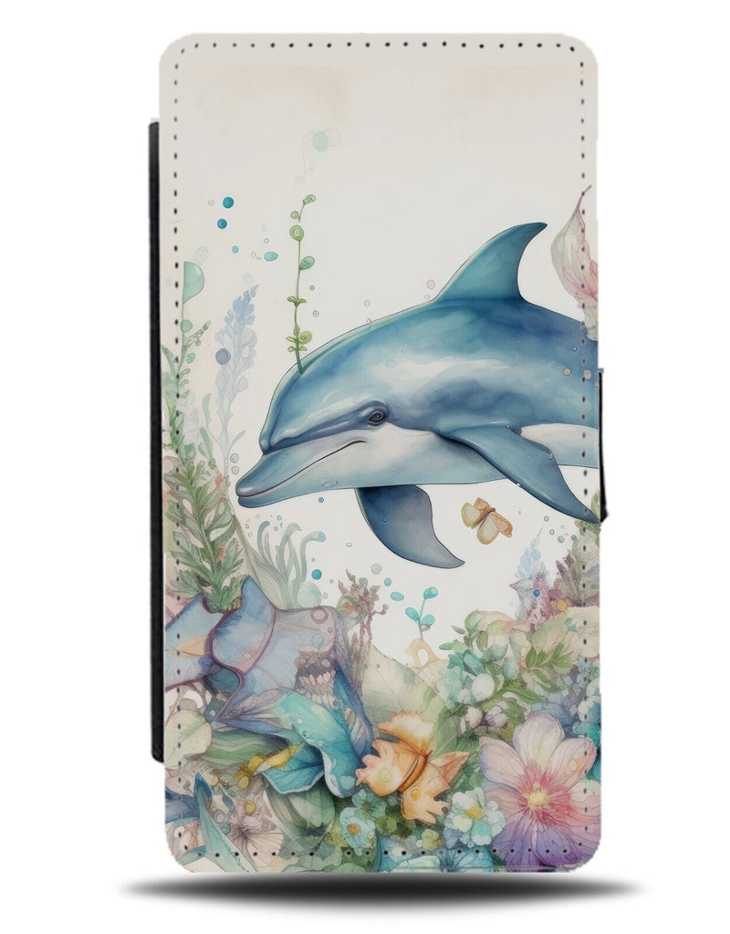 Dolphin Flower Bed Artwork Flip Wallet Case Art Dolphins Floral Flowery BD50