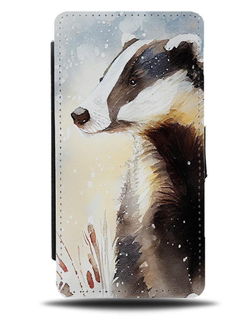 Badger In The Snow Oil Painting Flip Wallet Case Badgers Animal Novelty DC59