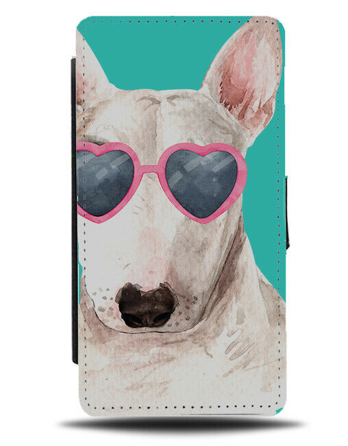 Bull Terrier Flip Wallet Phone Case Dog Dogs Love Heart Sunglasses Pink K502