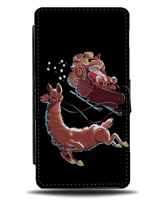 Flying Santa With Llama Flip Wallet Case Llamas Christmas Sleigh Claus N709