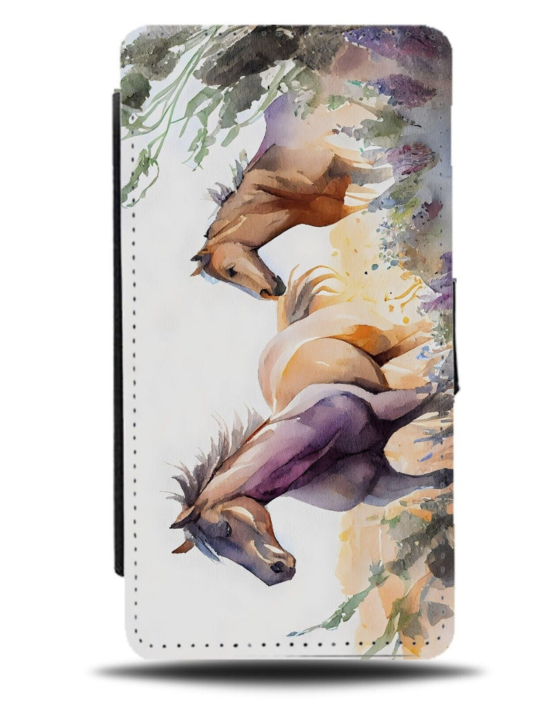 Galloping Horses Watercolour Artwork Flip Wallet Case Art Oil Painting AU97