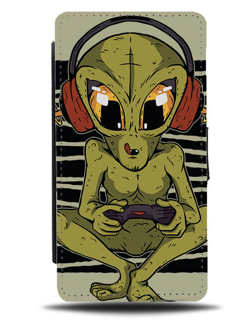 Out Of This World Gamer Flip Wallet Case Space Gaming Alien Headphones i919