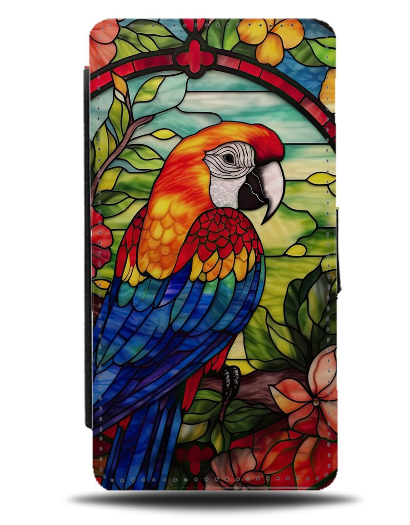 Stained Glass Multicoloured Parrot Design Flip Wallet Case Parot Vibrant DH64