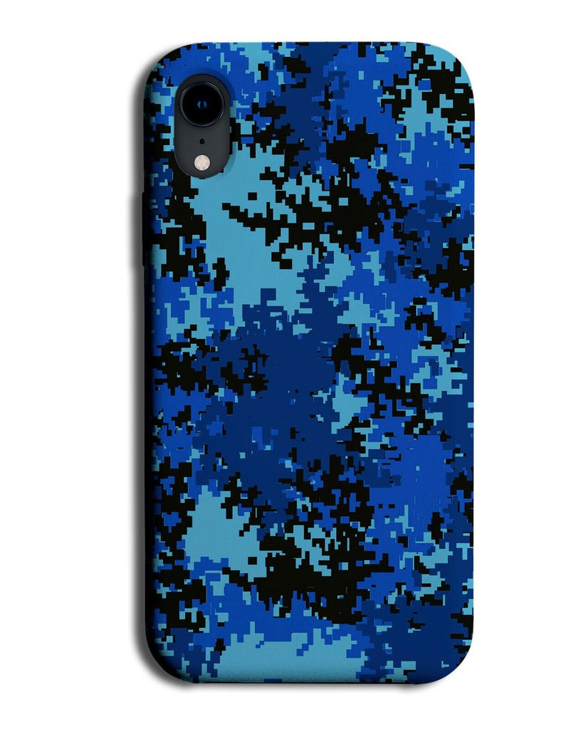 Electric Blue Colour Army Camo Pixels Phone Case Cover Pixelated Dark Print AU90