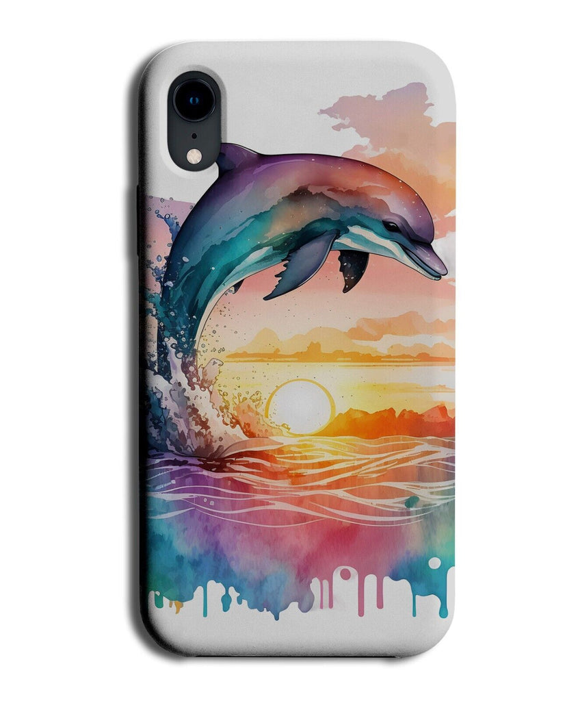Colourful Dripping Watercolour Effect Dolphin Leaping Phone Case Cover Sea Al52