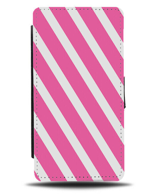 Hot Pink and White Striped Flip Cover Wallet Phone Case Stripes Coloured i876