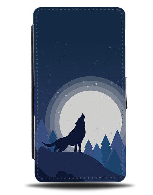 Abstract Geometric Howling Wolf Flip Wallet Case Full Moon Shape Silhouette K465
