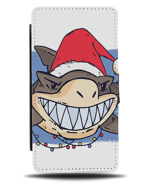 Christmas Angry Shark Flip Wallet Case Funny Sharks Xmas Hat Teethy Grin K255