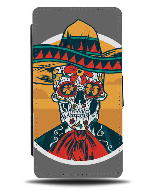 Day Of The Dead Mexican Sugar Skull Flip Wallet Case Sombrero Mexico J742