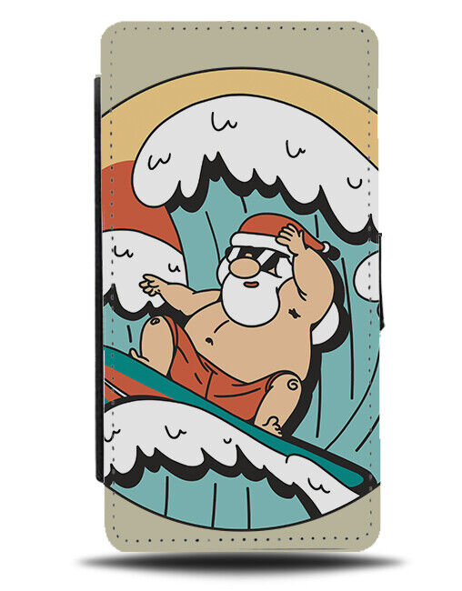 Santa Surfing Flip Wallet Case Holiday Surfing Surfer Christmas Waves Ocean N955